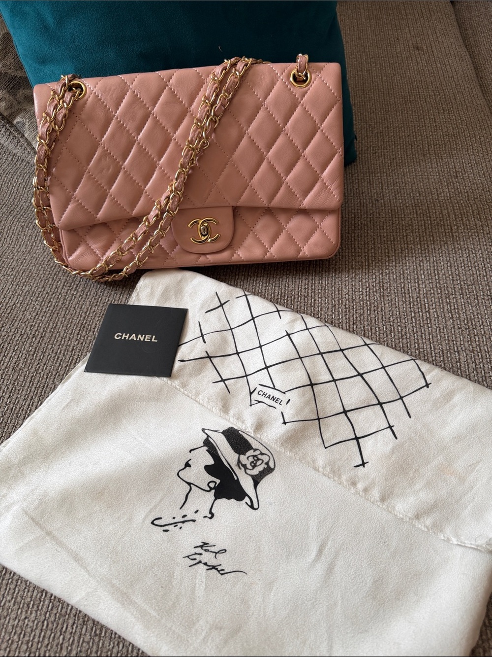 CC Blush Quilted Leather Shoulder Bag with Gold Chain